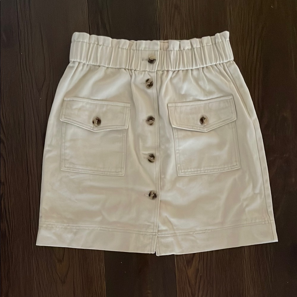 Cream Button-Front Skirt with Pockets
